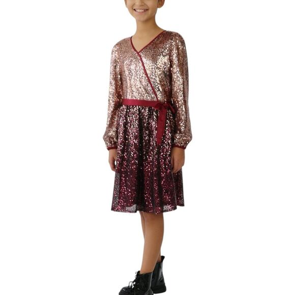 Blush by Us Angels Burgundy Sienna Sequin Dress Girls 12 - Picture 3 of 3